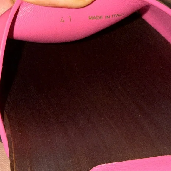 MIU MIU 5Z425E Fuschia Pink Patent Leather Wooden Clogs Sandals sz 41